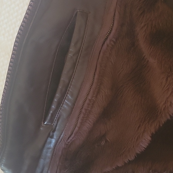 VTG Brown Leather Jacket Biker Motorcycle Zip in Fur Lining Size 38 - Picture 6 of 10